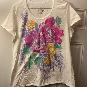 Women’s Hanes JMS Just My Size Flower Sparkly Short Sleeve Tee Shirt 1X